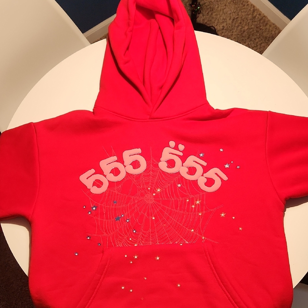 Spider Worldwide Hoodie. Red angel number 555.